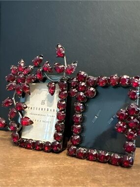 Pottery Barn Deep Red Rhinestone Floral Double Frame
